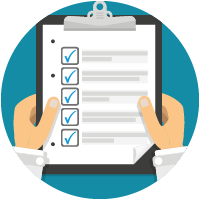 icon of someone holding clipboard with check list