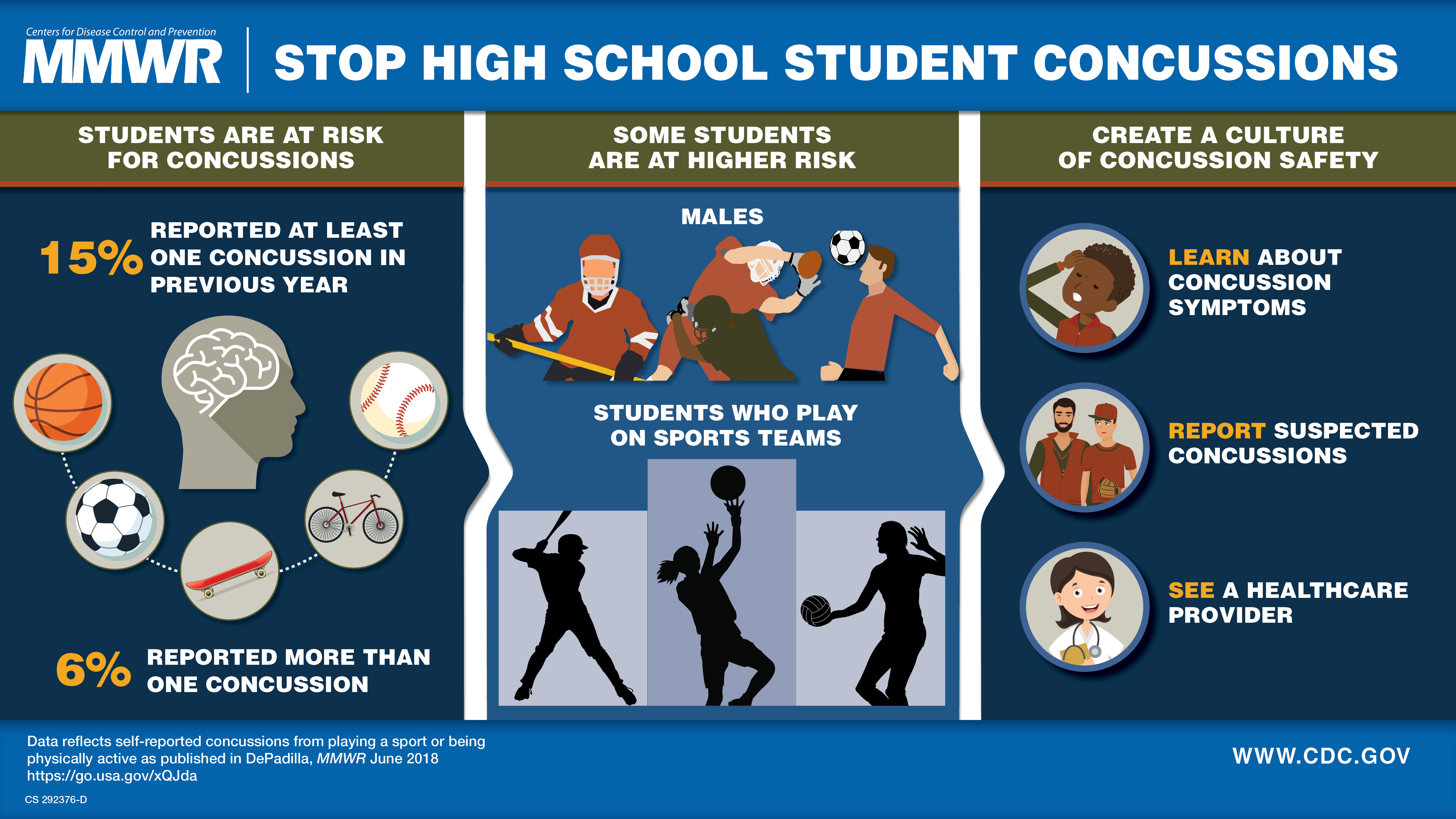 The figure above is a visual abstract displaying the findings of the report which suggest that students who play on team sports are at a higher risk for concussion than students who do not play on a sports team.