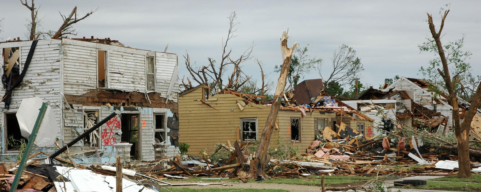 Homes severely damaged by a tornado