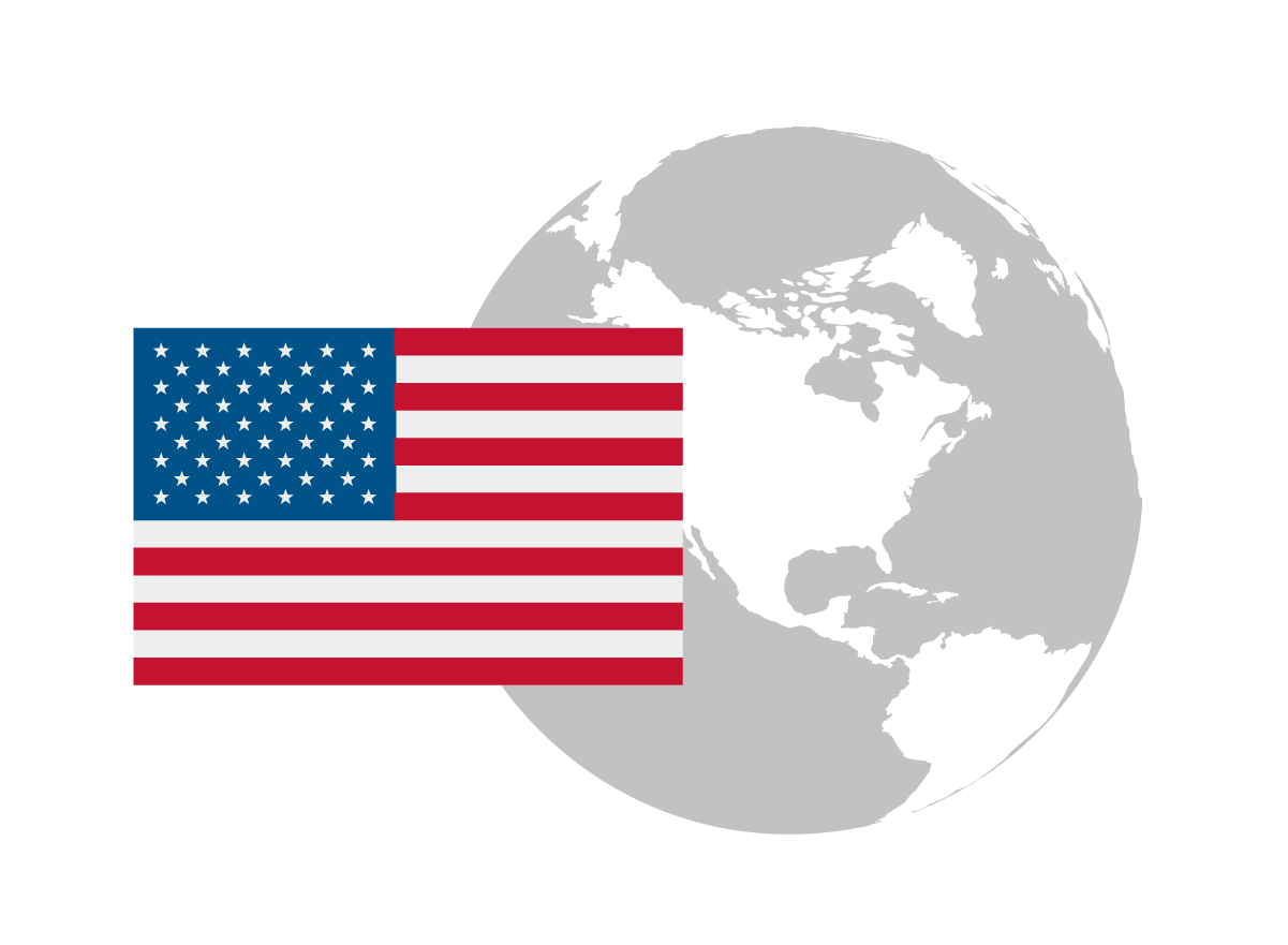 Illustration of the U.S. Flag on the world globe showing North America