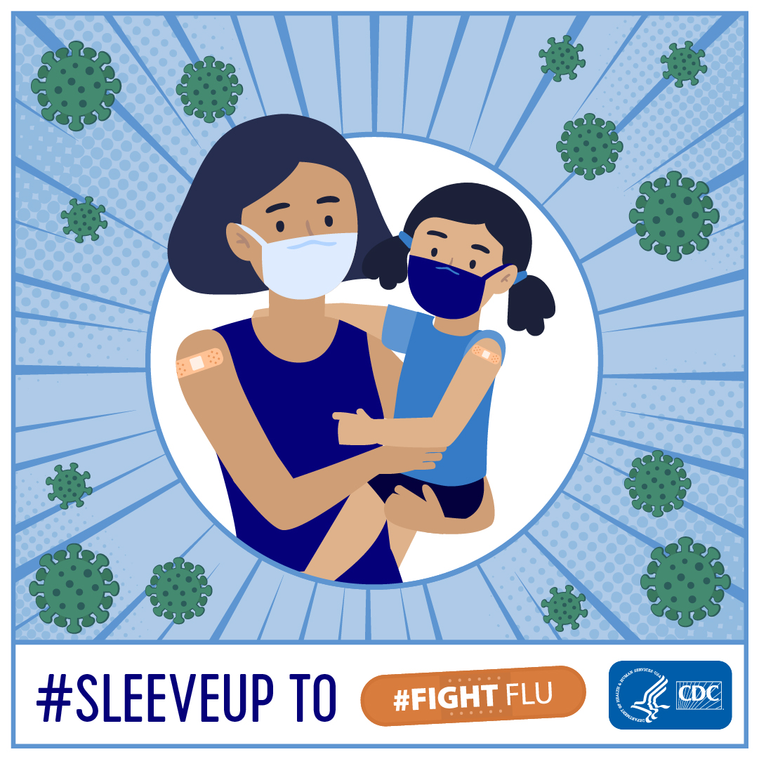 Asian mother and daughter graphic - Sleeve Up to Fight Flu