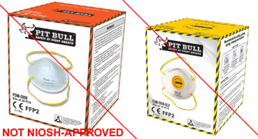 Example of misrepresentation of the NIOSH-approval. PitBull Safety Products is not a NIOSH approval holder