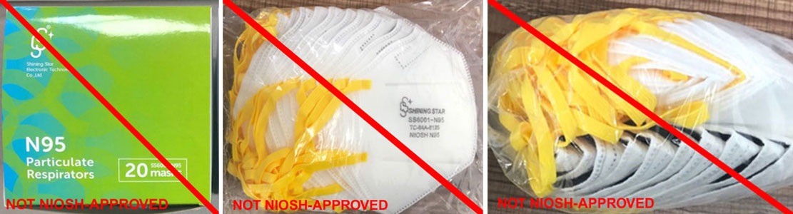  Examples of counterfeit respirators using NIOSH approval holder Shining Star Electronic Technology’s approval number