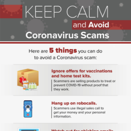 Keep Calm and Avoid Coronavirus Scams inforgraphic thumbnail.