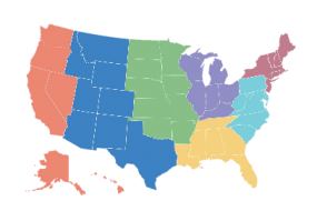 Map of U.S. showing AR Lab Network regions in different colors