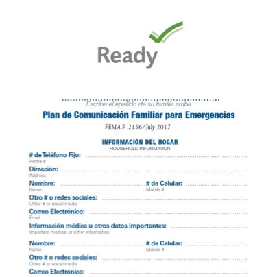 Cover page for Plan de Comunicación Familiar para Emergencias: Spanish – Family Communication Plan Fillable Card
