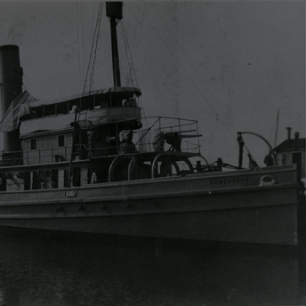 USS Conestoga (AT 54), the last known broadside photograph taken likely during WWI when the tugboat was equipped with a 3-inch 50 caliber naval gun and two machine guns. The tugboat was later equipped with only a single 3-inch 50 caliber gun when it disappeared while en route from Mare Island to America Samoa, by way of Pearl Harbor in 1921.