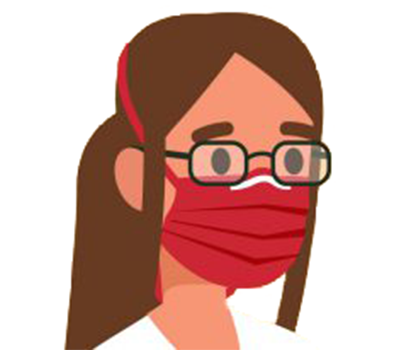 Gráfico de una mujer con gafas con marco negro y mascarilla roja