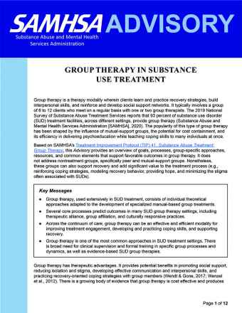 Advisory: Group Therapy in Substance Use Treatment