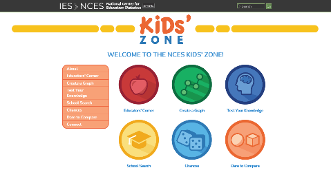 screen capture of National Center for Education Statistics Kids’ Zone