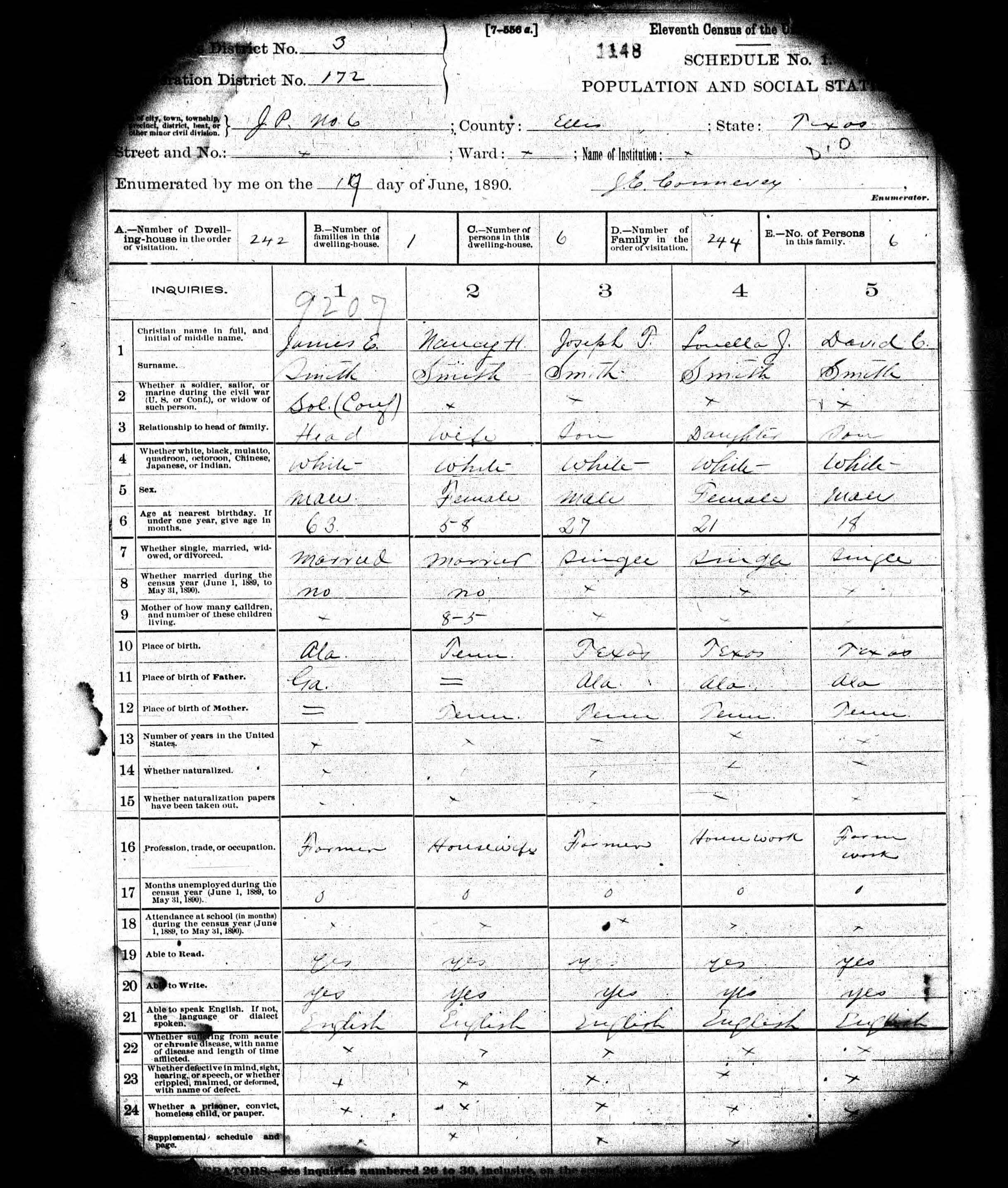 1890 Census Record