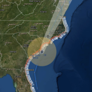 An image of the USGS Coastal Change Hazards portal showing risks of erosion along Atlantic Coast caused by TS Isaias.