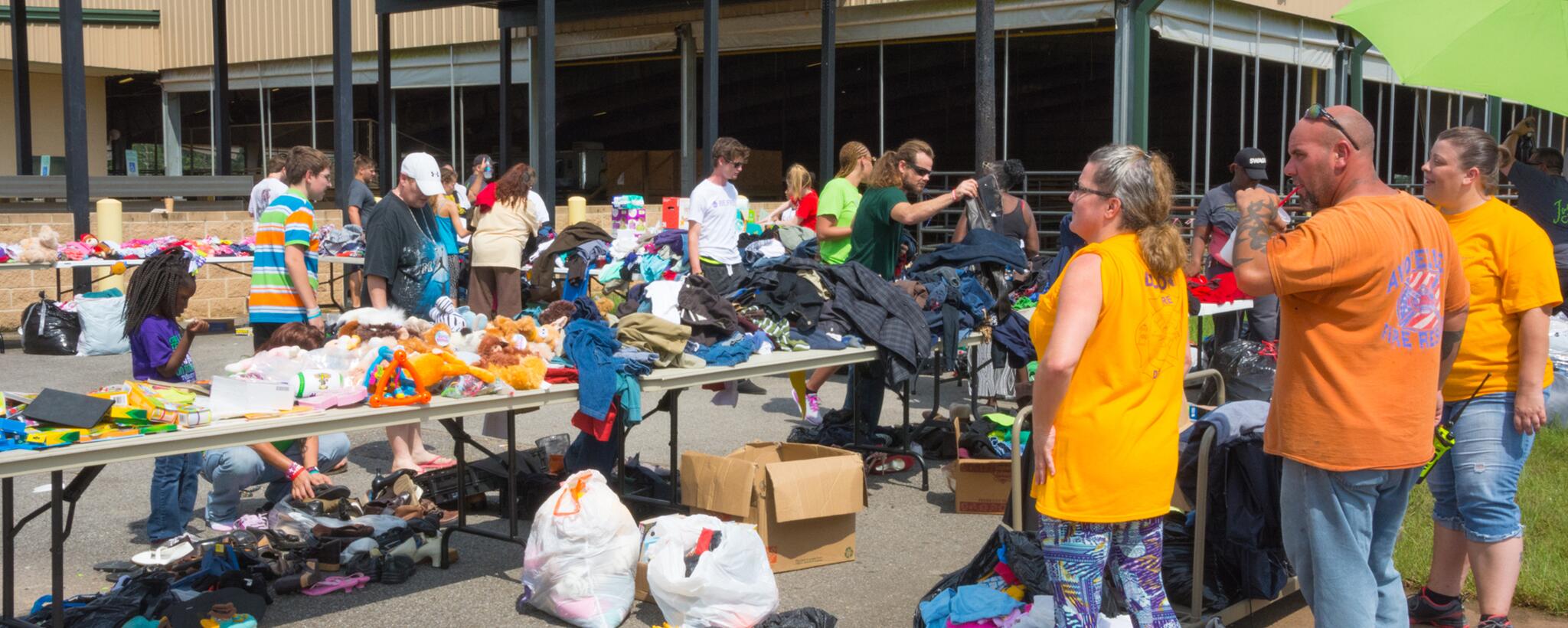 Volunteers and organizations brought clothing and other necessities for people to take as needed
