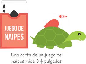 Ilustracin de una comparacin de tortugas al lado de una tarjeta de juego. 'Una tarjeta de juego tiene 3,5 pulgadas de largo'