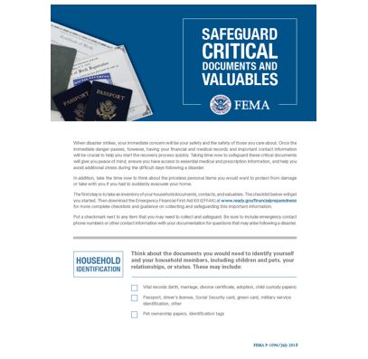 Cover page for Safeguard Critical Documents and Valuables 