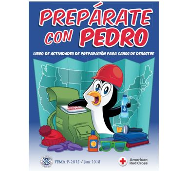 Cover page for Prepárate con Pedro (Libro de Actividades de Preparación Para Casos de Desastre): Spanish – Prepare with Pedro: Disaster Preparedness Activity Book