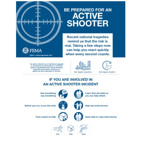 Cover page for Active Shooter Info Sheet