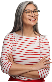 Woman in red striped shirt looking to her left