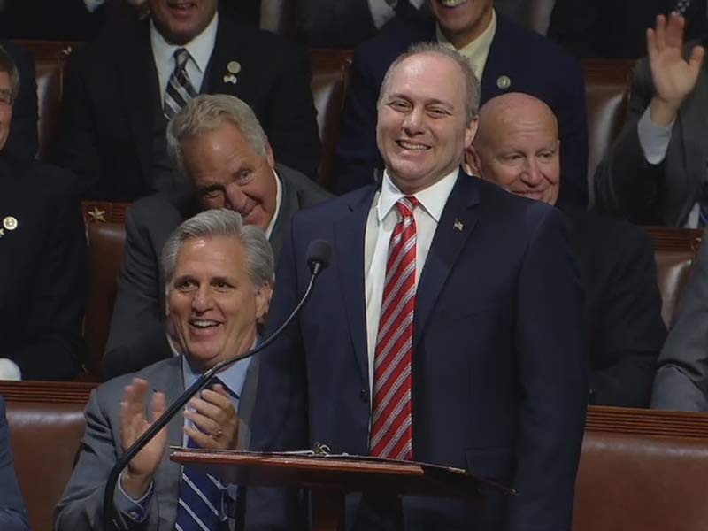 House Majority Whip Steve Scalise standing behind the podium