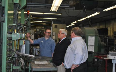Larson tours Sterling Sintered Technologies in Winsted, CT.