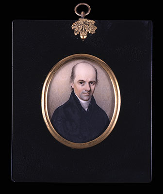 Bust-length miniature portrait of Justice Alfred Moore by an unknown artist, circa 1800.