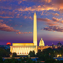 Photo of Washington DC monuments at sunset