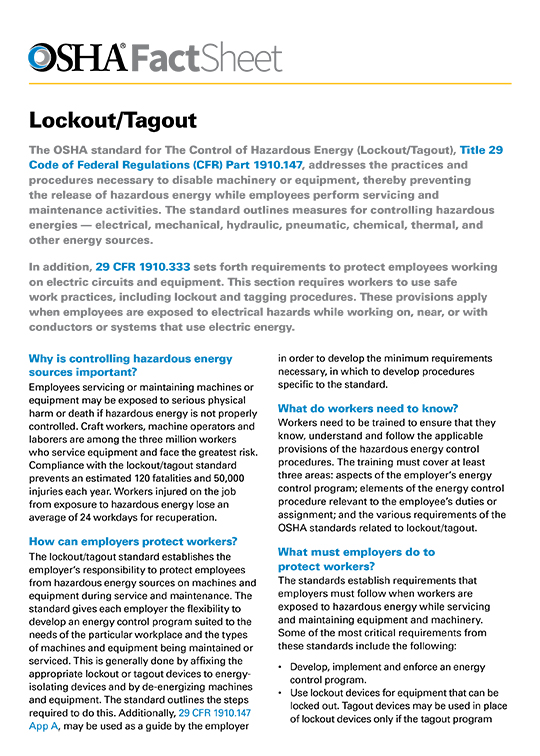 Lockout/Tagout Fact Sheet