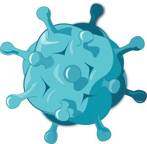 A blue illustration of a generic virus shape.