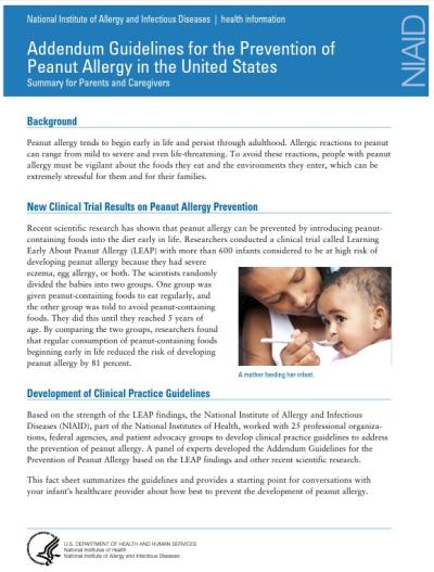 Cover image for Patient Summary 2017 Addendum Guidelines Prevention Peanut Allergy 
