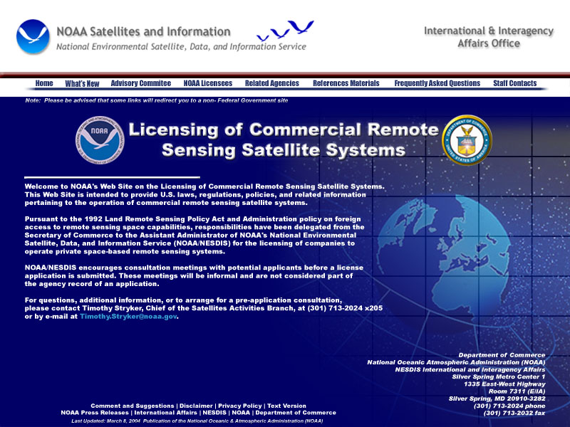 Welcome to the Licensing of Commercial Remote Sensing Satellite Systems Home Page