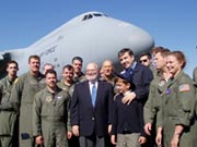 President Saakashvili, his son Eduard, Ambassador Miles, and the crew of the C-5 plane loaded with supplies for Georgian soldiers