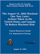 Image: Cover of Report "One Year Later: Actions Taken in the United States and Canada to Reduce Blackout Risk"