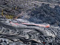 Small breakout in PKK flow, 1650-foot elevation on Pulama pali, Kilauea volcano, Hawai'i