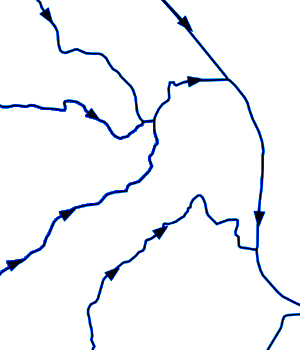 A map showing a network lines in blue.