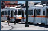 A tram provides mass transit options.