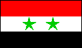 Syrian National flag (3 stripes top to buttom, red, white, and black, two five-pointed green stars inside white stripe)