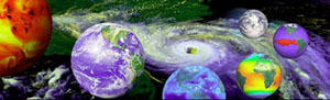 picture of six modeled Earths spiraling into the eye of Hurricane Andrew. Clicking this image will take you to the Earth Sciences Portal, a repository of science links
