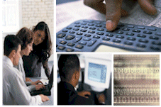 Montage of DOE HR Employees working with computers.