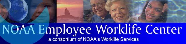 NOAA Employee Worklife Center, a consortium of NOAA's Worklife Services showing   pictures of people and the NOAA logo