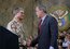 President George W. Bush greets Lieutenant General Lance Smith, Commander Central Command, before delivering remarks to military personnel at MacDill Air Force Base in Tampa, Florida, Wednesday, June 16, 2004.  White House photo by Eric Draper.