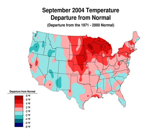 map of temperature departures from normal
