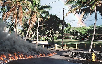 Lava moves into Kalapana, Hawai`i in 1990