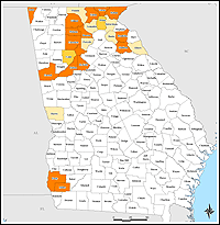 Map of Declared Counties for Disaster1554