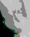 Image generated using bathymetry information of the Central California Coast.
