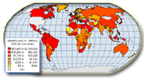 World map of showing trade data