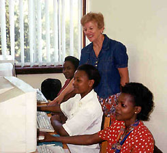 Jeni Hoekstra of Grand Rapids, Michigan, is shown here offering computer training in Kenya.