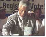 Nelson Mandela casts his ballot in the second all race elections in Johannesburg