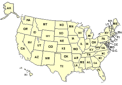 image map of the United States