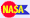 red and blue symbol of an award ribbon with the word NASA written across it