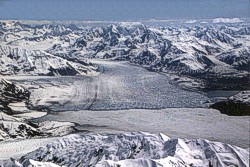 Photo of Hubbard Glacier during the Russell Fiord closure of 1986 (Click to see enlargement, 82 KB).